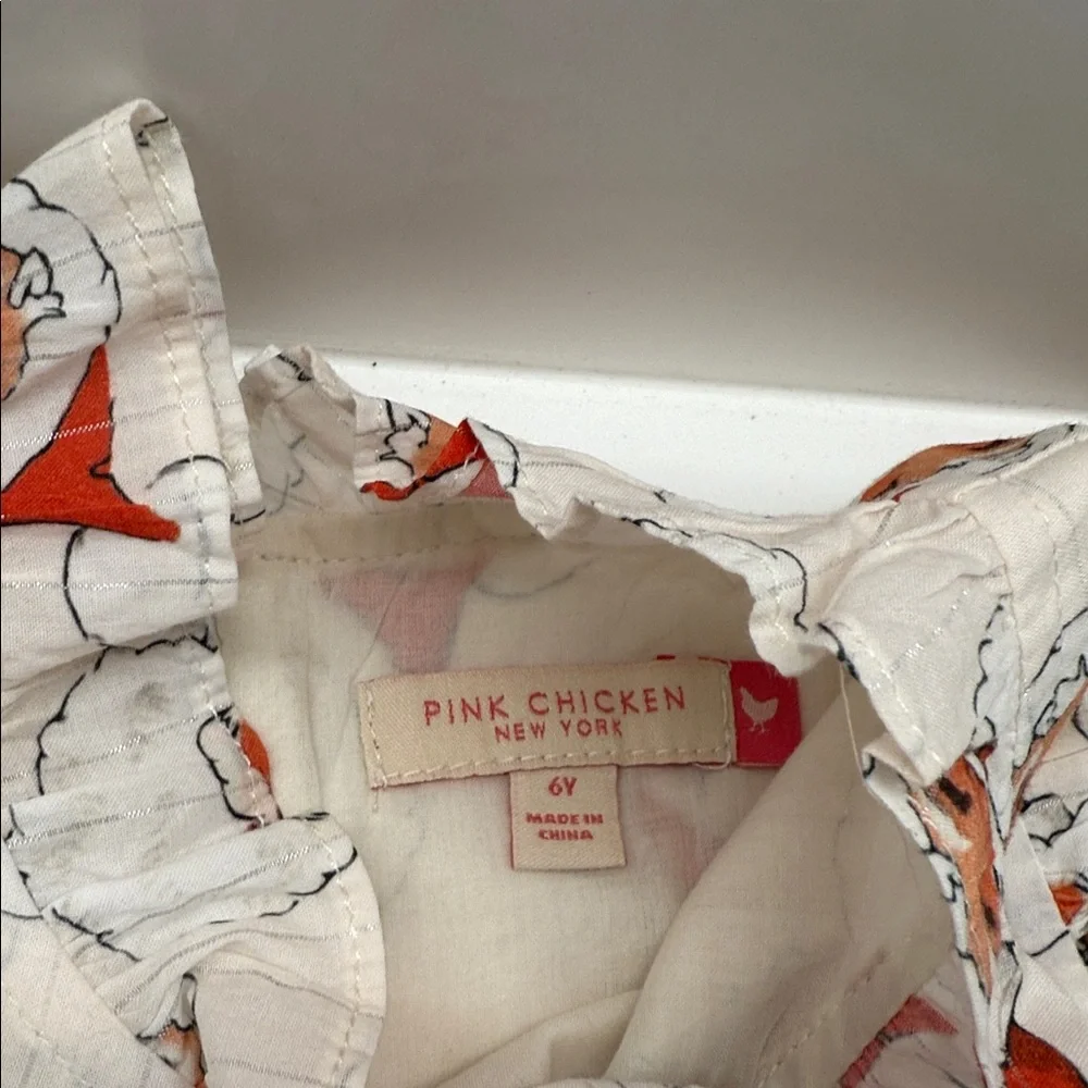 Pink Chicken Santa Print Kids Dress - Picture 2 of 4